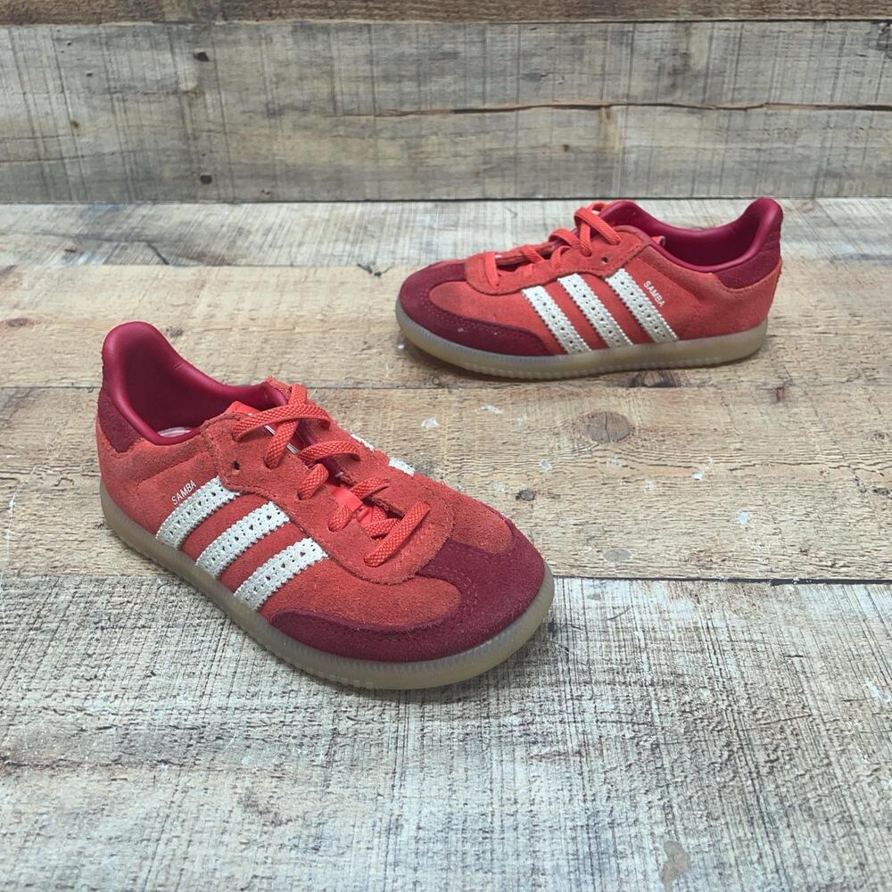 Adidas Samba Shoes Kids Size 10K 27 red Suede Ortholite Casual Sneaker
